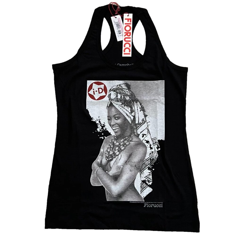 NWT Naomi Campbell for Fiorucci collab with i-D Magazine Racerback Tank Black S